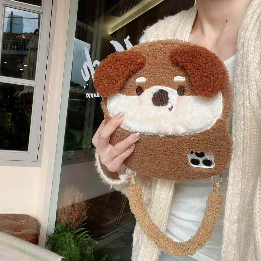 Umm ! Puppy Warm Plush Flip Case For iPhone With Hand Bracelet