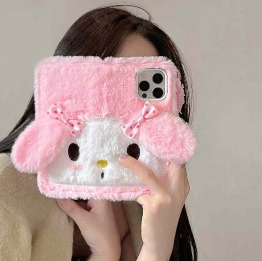 Cute Girl Warm Plush Flip Case For iPhone With Hand Bracelet