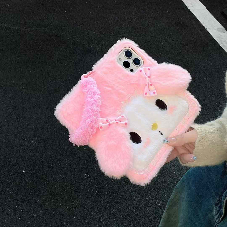 Cute Girl Warm Plush Flip Case For iPhone With Hand Bracelet