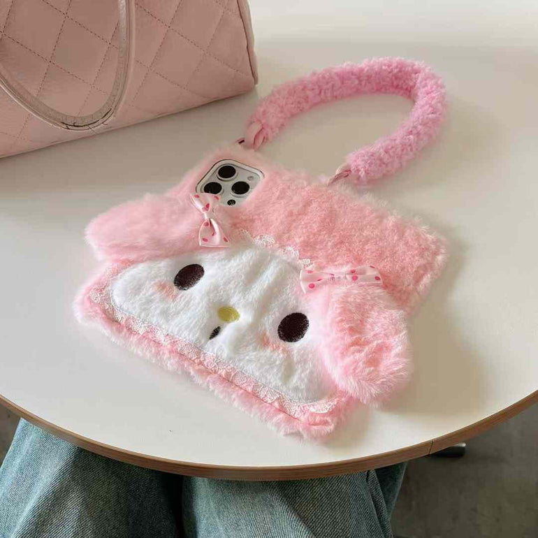 Cute Girl Warm Plush Flip Case For iPhone With Hand Bracelet