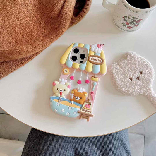 Cute Bear Making Dessert Silicon Case For iPhone
