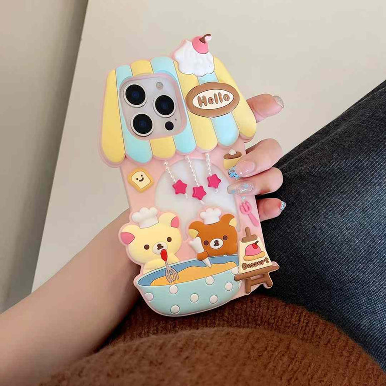 Cute Bear Making Dessert Silicon Case For iPhone