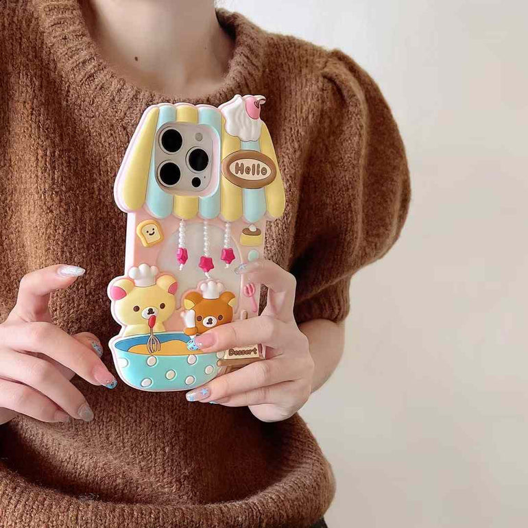 Cute Bear Making Dessert Silicon Case For iPhone