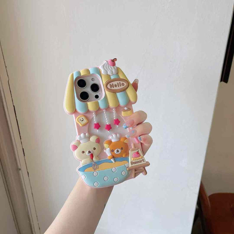 Cute Bear Making Dessert Silicon Case For iPhone