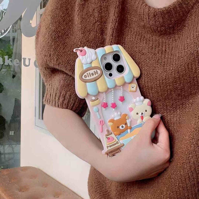Cute Bear Making Dessert Silicon Case For iPhone