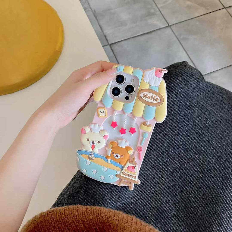 Cute Bear Making Dessert Silicon Case For iPhone