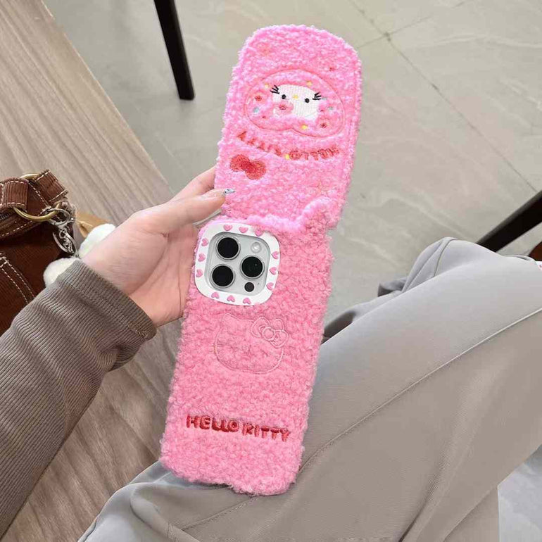 Cute Kitty ! Embroidery Flip Mirror Case For iPhone