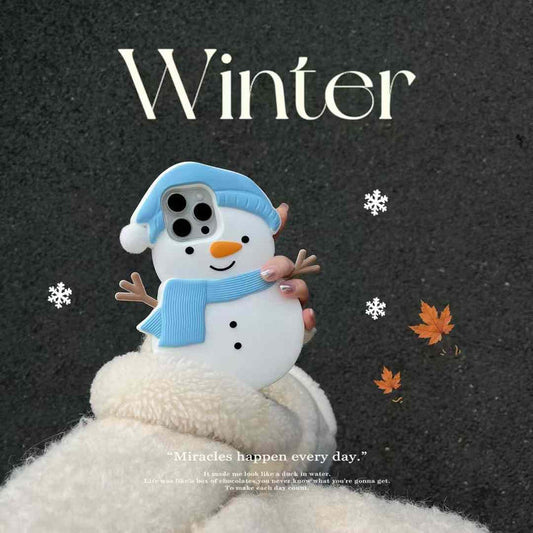 Cute 3D Snowman With Cap Silicon iPhone Case