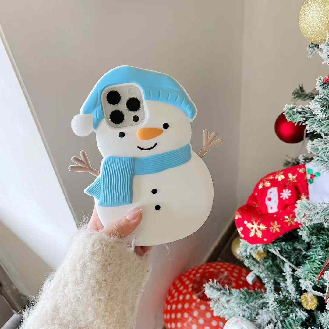 Cute 3D Snowman With Cap Silicon iPhone Case