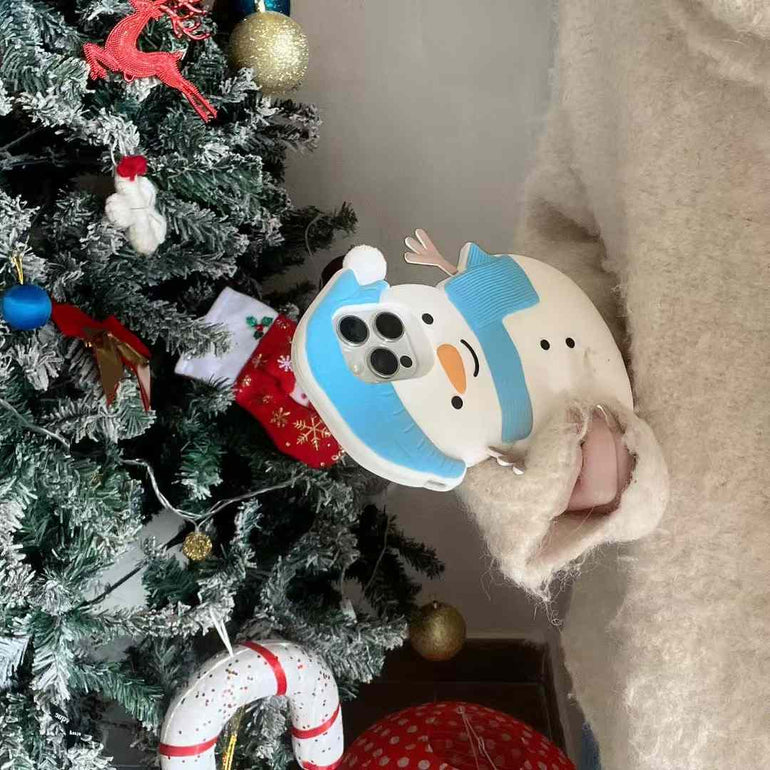 Cute 3D Snowman With Cap Silicon iPhone Case