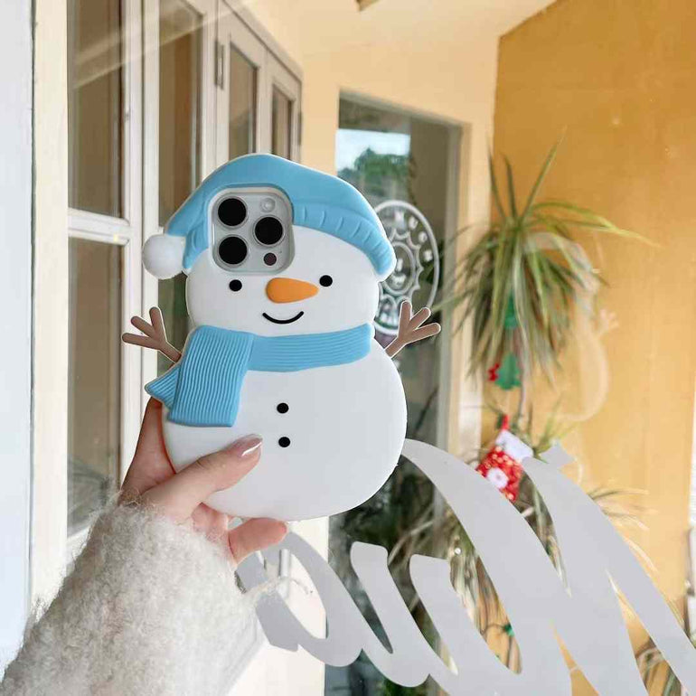 Cute 3D Snowman With Cap Silicon iPhone Case