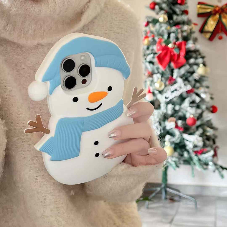 Cute 3D Snowman With Cap Silicon iPhone Case
