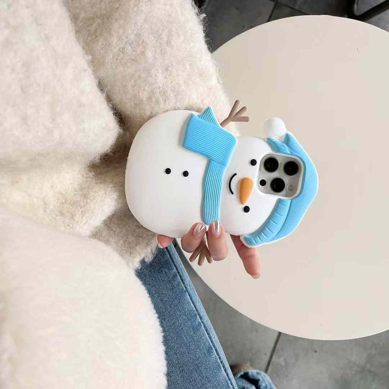 Cute 3D Snowman With Cap Silicon iPhone Case