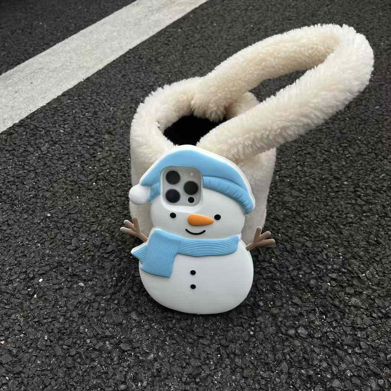 Cute 3D Snowman With Cap Silicon iPhone Case