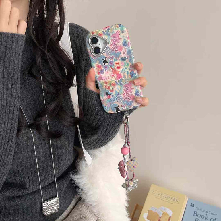 Flower Printed Case For iPhone With Star Charm