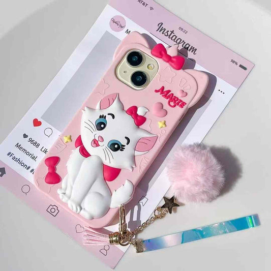 MARIE ! Kitty Silicon Case For iPhone With Pom Pom Charm