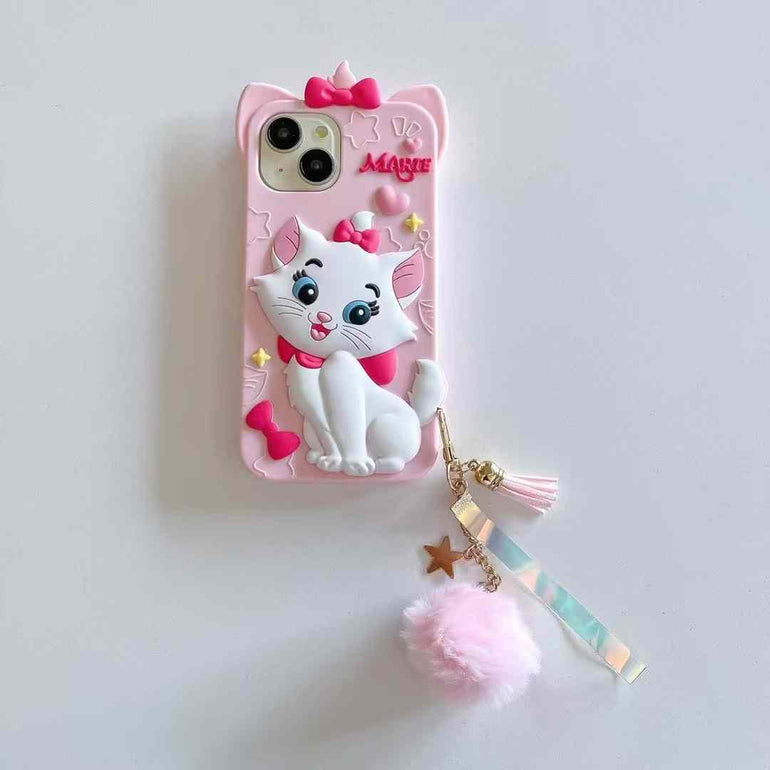 MARIE ! Kitty Silicon Case For iPhone With Pom Pom Charm