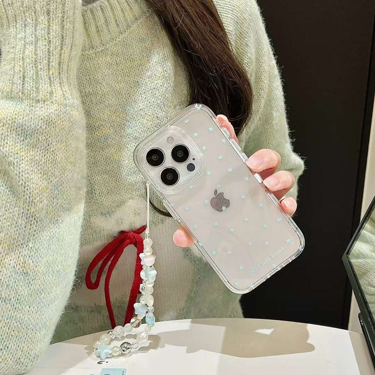 Star Pattern Silicon Case For iPhone With Star Beaded Charm