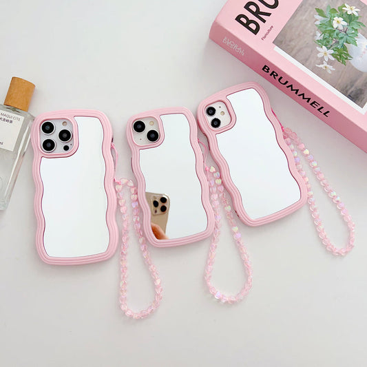 iPhone Wawy Style Mirror Case With Pink Heart Crystal Charm ( Pink )