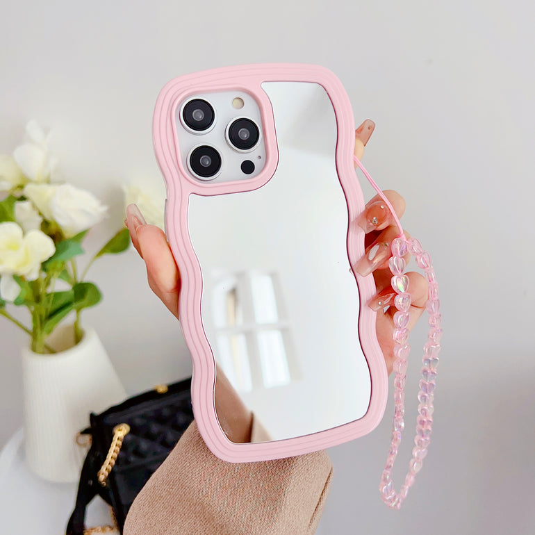iPhone Wawy Style Mirror Case With Pink Heart Crystal Charm ( Pink )