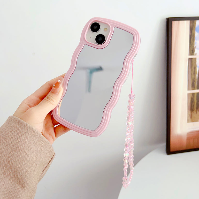 iPhone Wawy Style Mirror Case With Pink Heart Crystal Charm ( Pink )