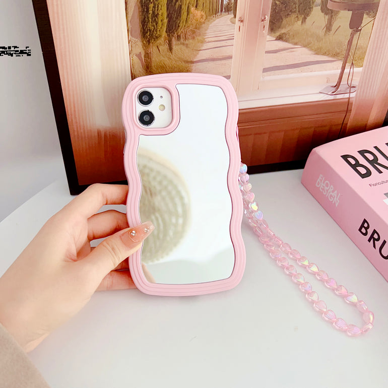 iPhone Wawy Style Mirror Case With Pink Heart Crystal Charm ( Pink )