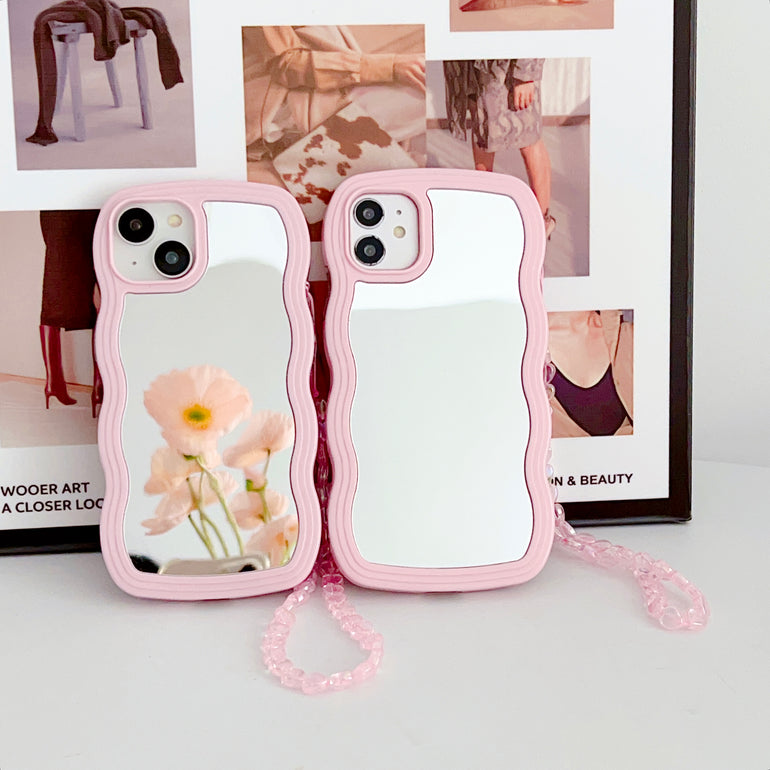 iPhone Wawy Style Mirror Case With Pink Heart Crystal Charm ( Pink )