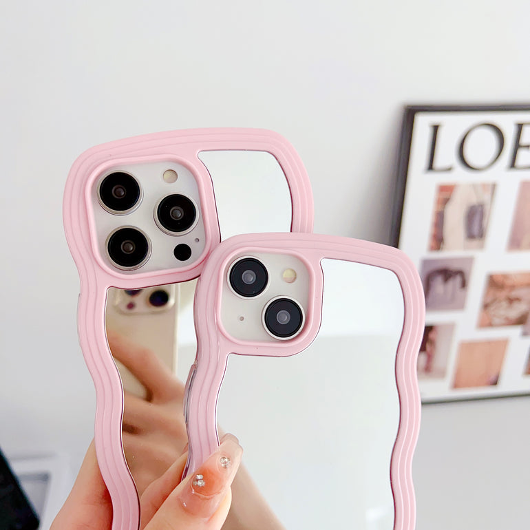 iPhone Wawy Style Mirror Case With Pink Heart Crystal Charm ( Pink )