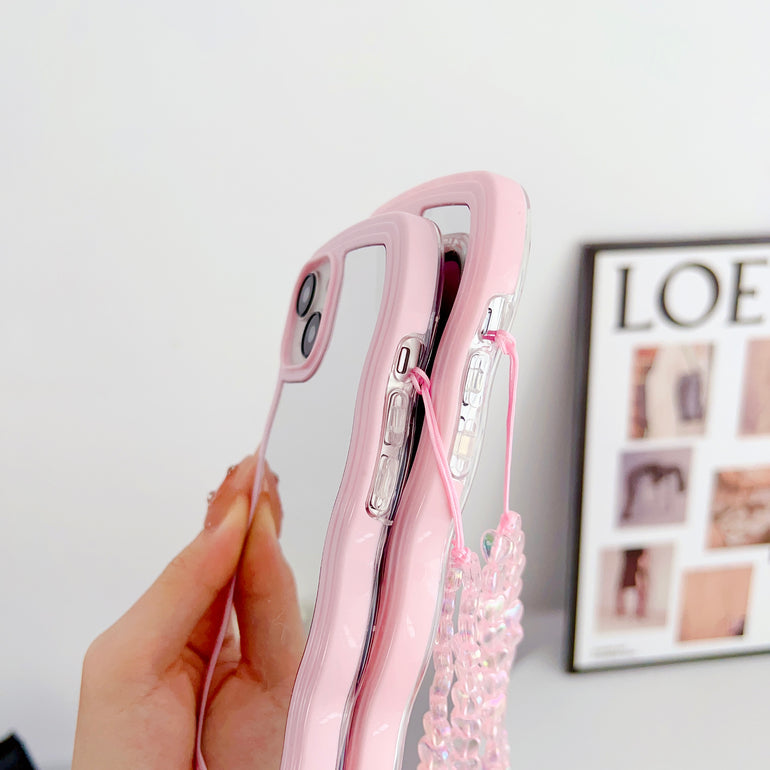iPhone Wawy Style Mirror Case With Pink Heart Crystal Charm ( Pink )