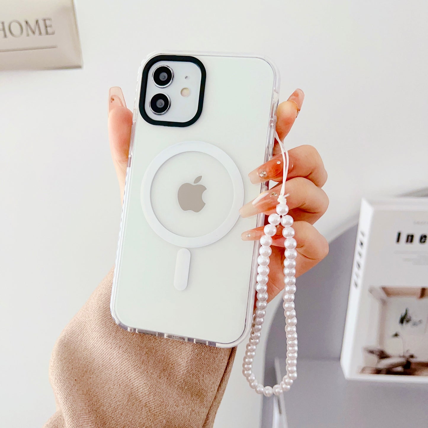 Transparent Silicon Impact Case for iPhone With Magsafe And White Heart Charm