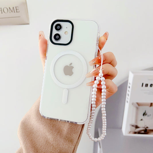 Transparent Silicon Impact Case for iPhone With Magsafe And White Heart Charm