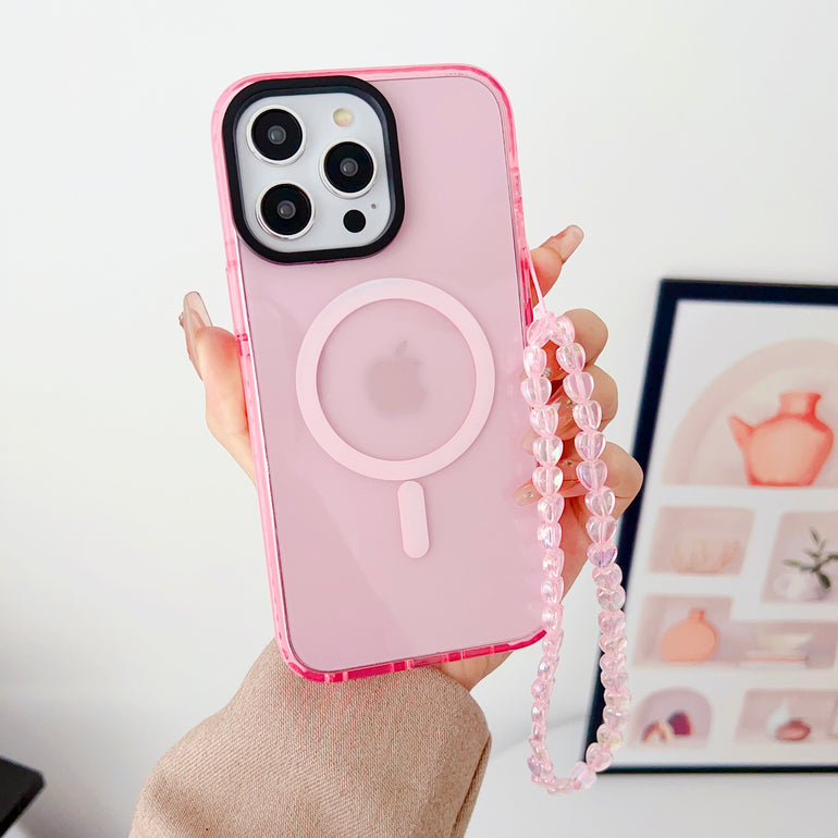 Pink Silicon Impact Case for iPhone With Magsafe And Pink Crystal Charm