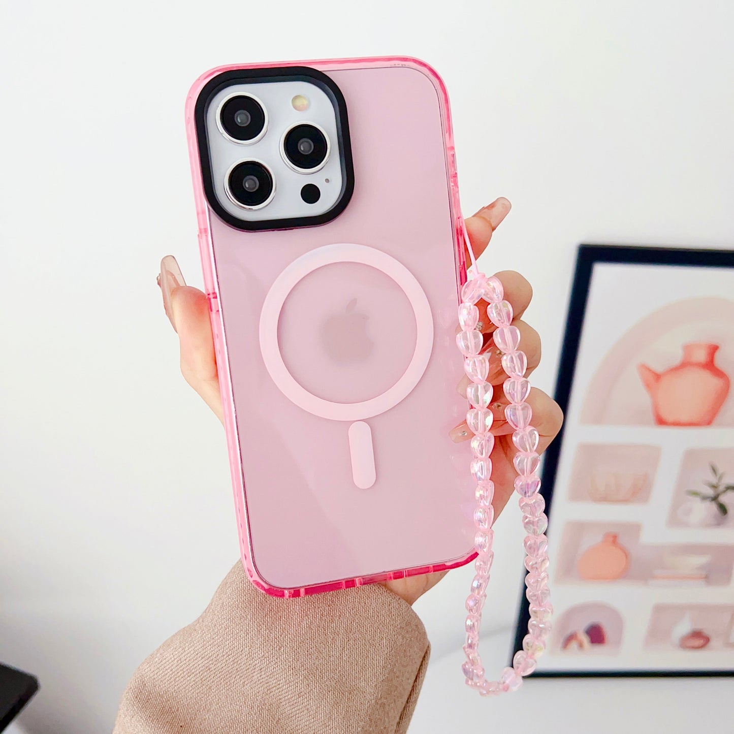 Pink Silicon Impact Case for iPhone With Magsafe And Pink Crystal Charm