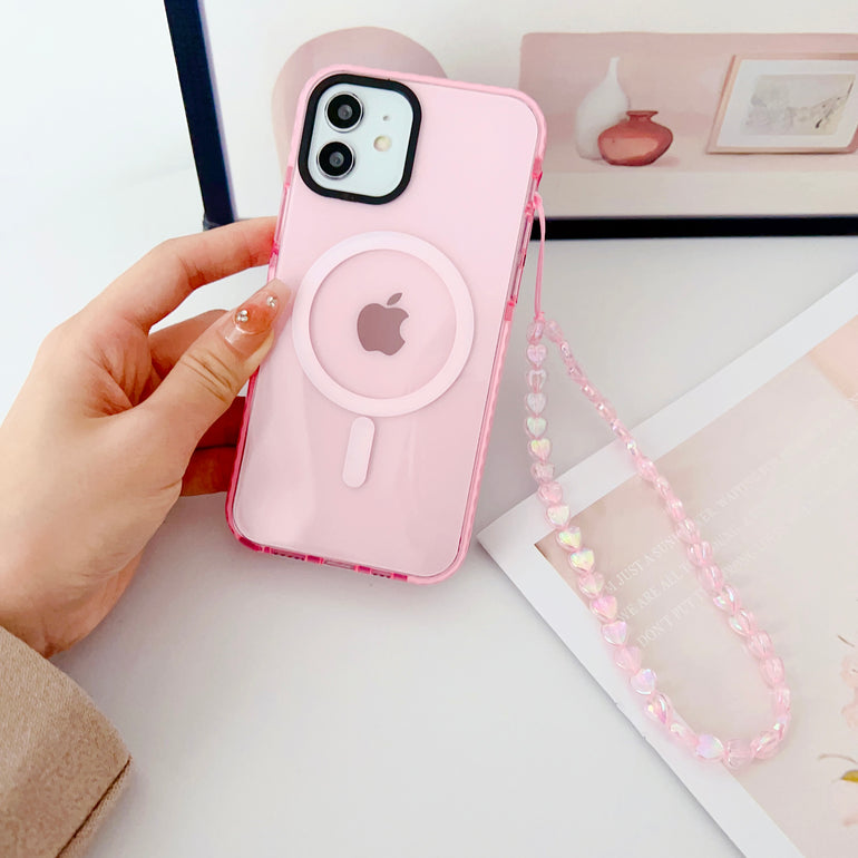 Pink Silicon Impact Case for iPhone With Magsafe And Pink Crystal Charm