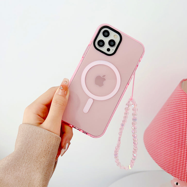 Pink Silicon Impact Case for iPhone With Magsafe And Pink Crystal Charm