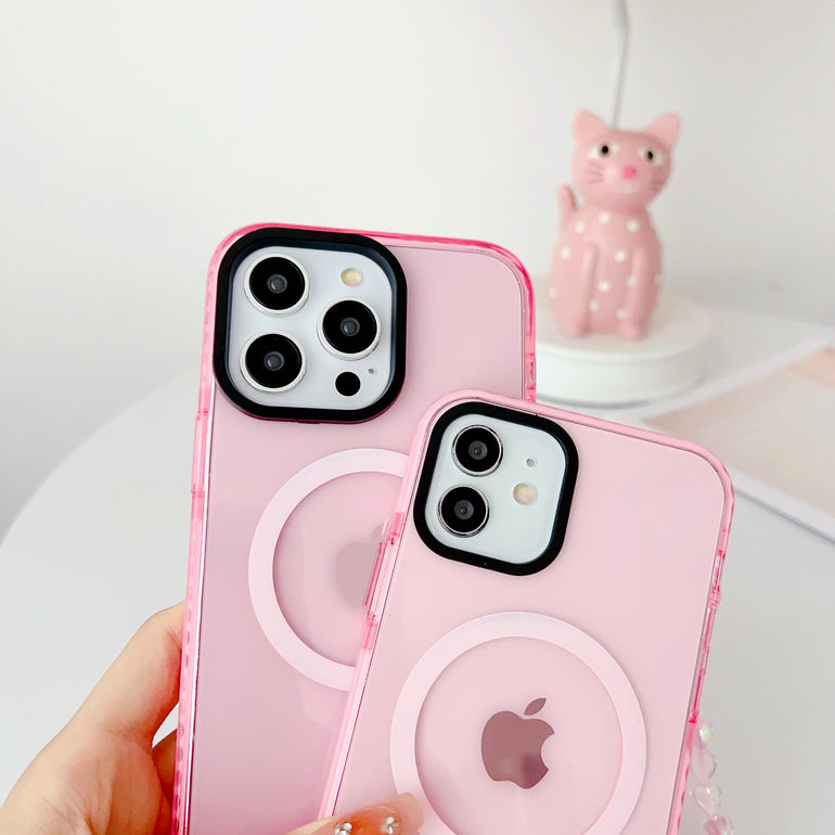 Pink Silicon Impact Case for iPhone With Magsafe And Pink Crystal Charm