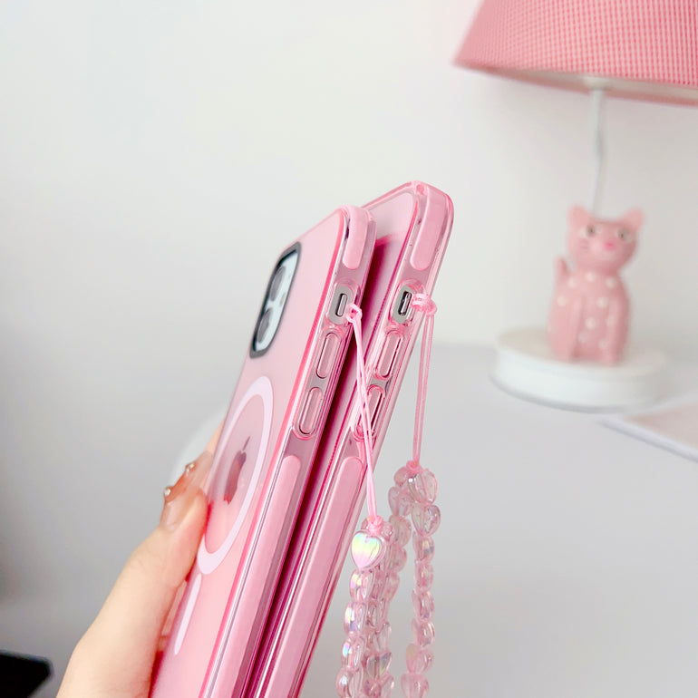 Pink Silicon Impact Case for iPhone With Magsafe And Pink Crystal Charm