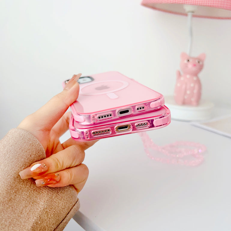 Pink Silicon Impact Case for iPhone With Magsafe And Pink Crystal Charm