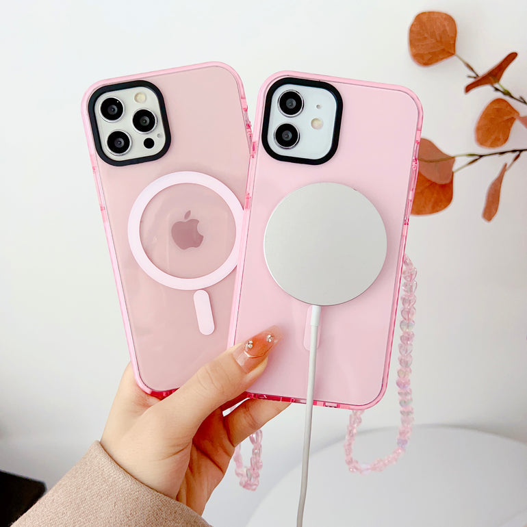 Pink Silicon Impact Case for iPhone With Magsafe And Pink Crystal Charm
