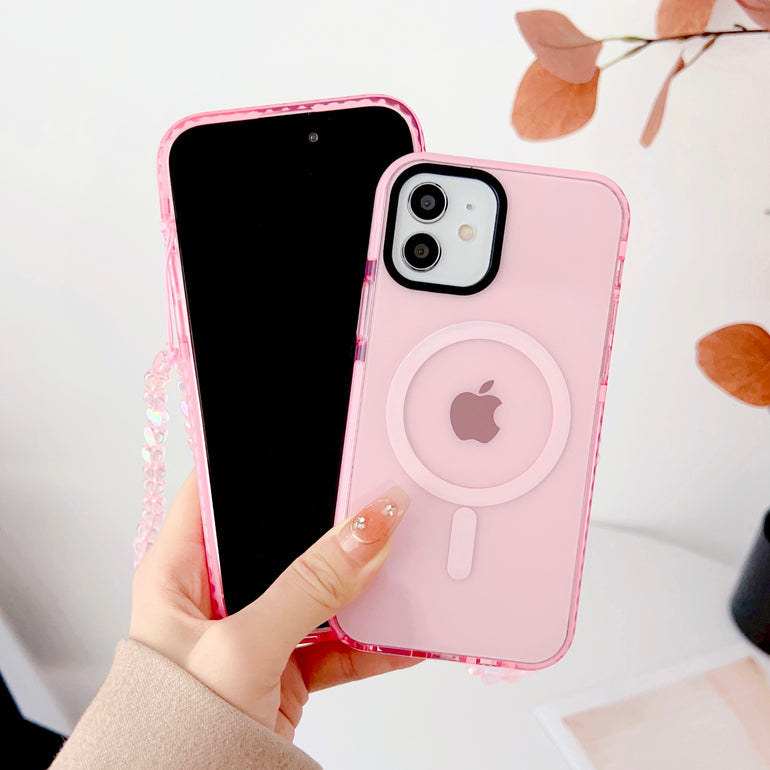 Pink Silicon Impact Case for iPhone With Magsafe And Pink Crystal Charm