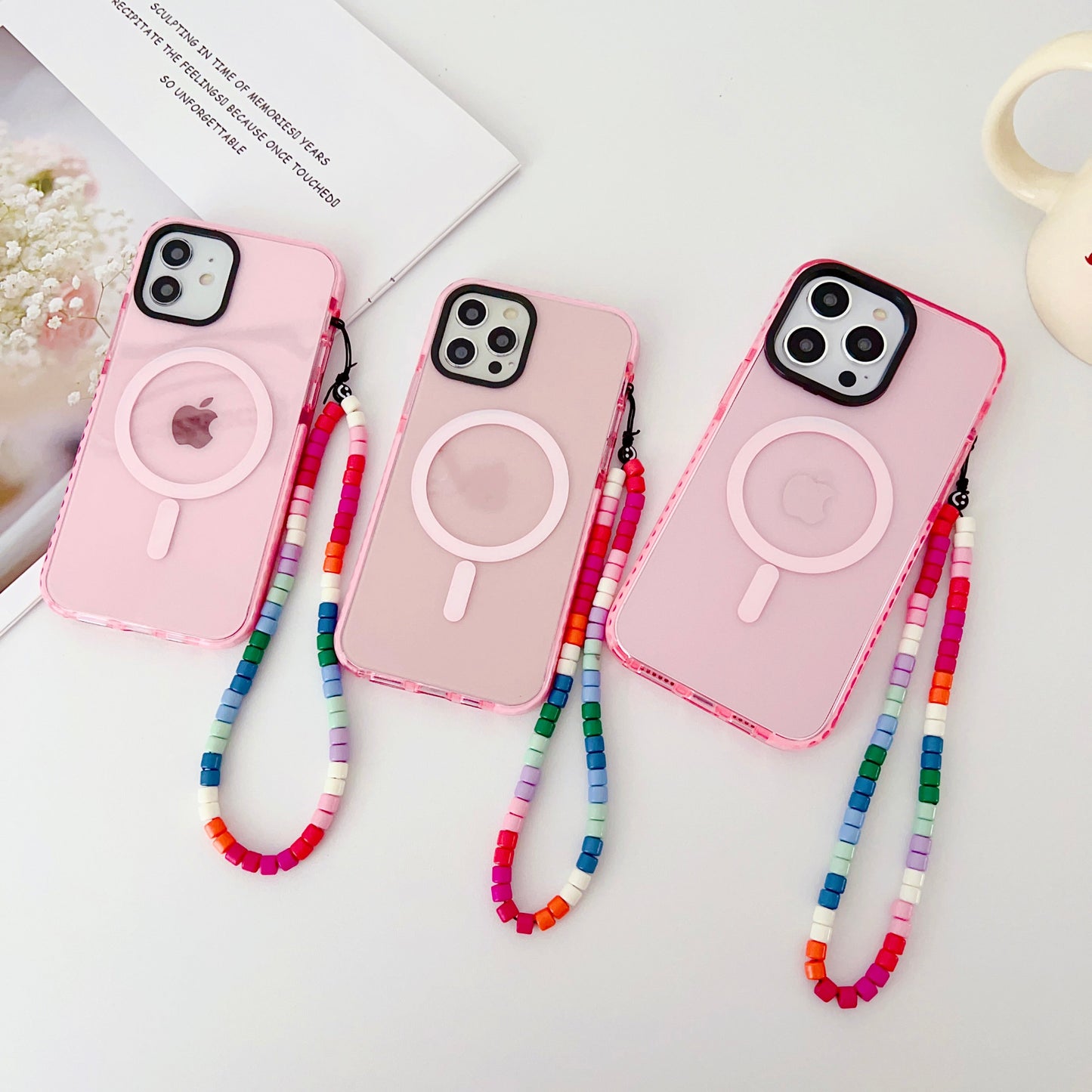 Pink Silicon Impact Case for iPhone With Magsafe And Pink Crystal Charm