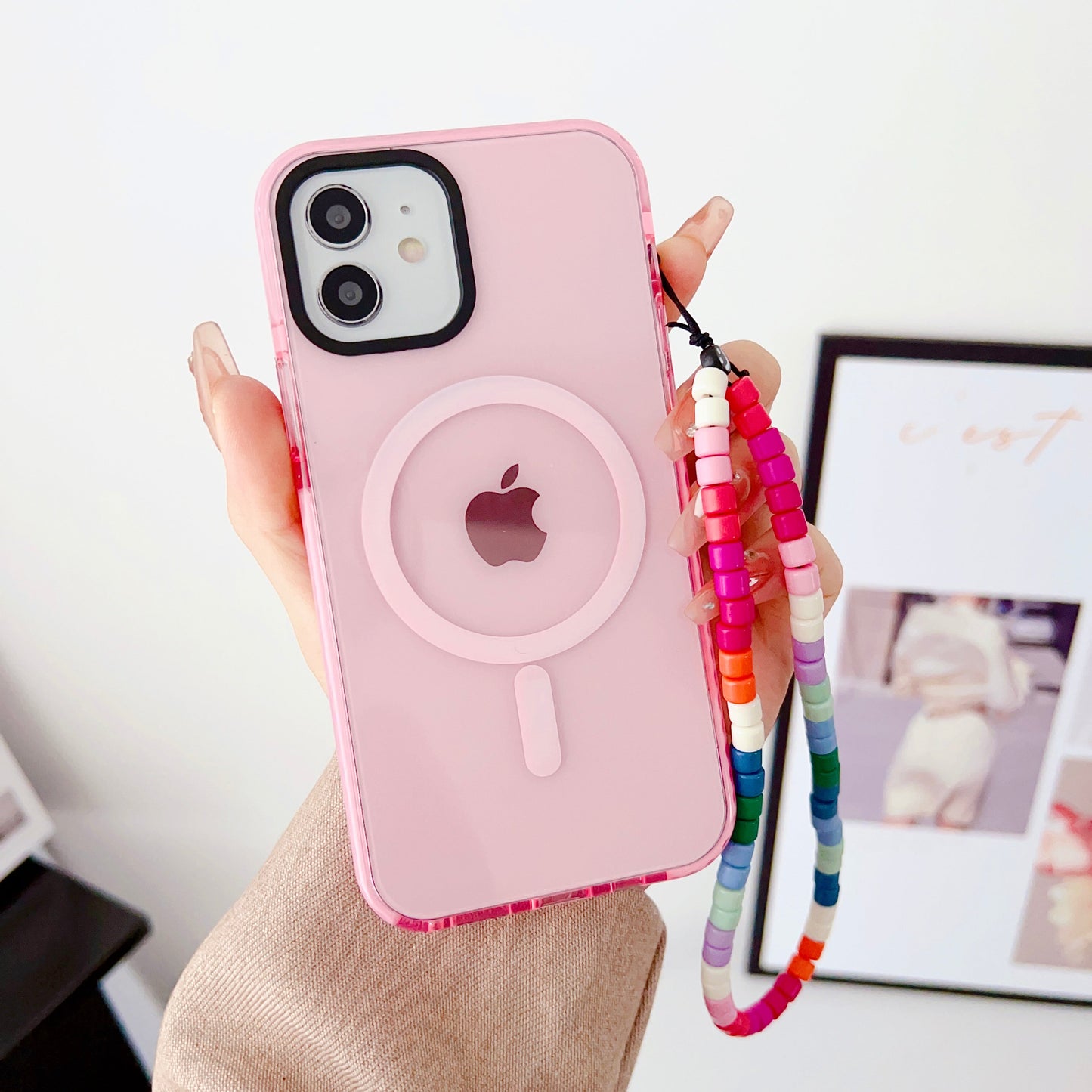 Pink Silicon Impact Case for iPhone With Magsafe And Pink Crystal Charm