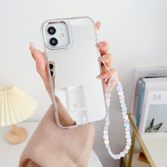 Silicon Silver Mirror Case For iPhone With Heart Crystal Charm