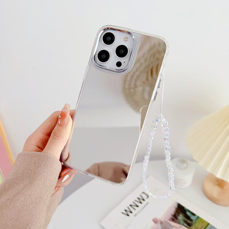 Silicon Silver Mirror Case For iPhone With Heart Crystal Charm