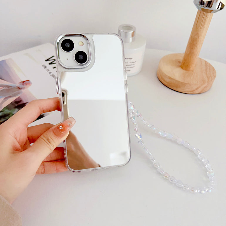 Silicon Silver Mirror Case For iPhone With Heart Crystal Charm