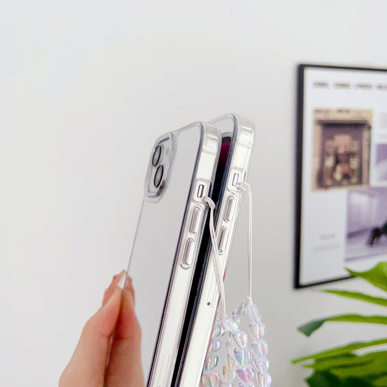 Silicon Silver Mirror Case For iPhone With Heart Crystal Charm