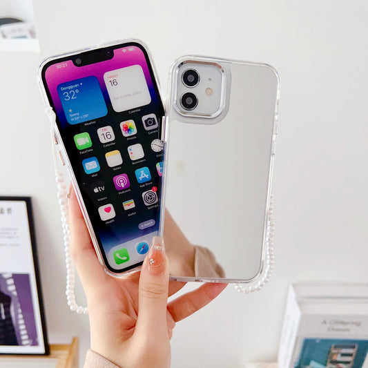 Silicon Silver Mirror Case For iPhone With Beaded Charm