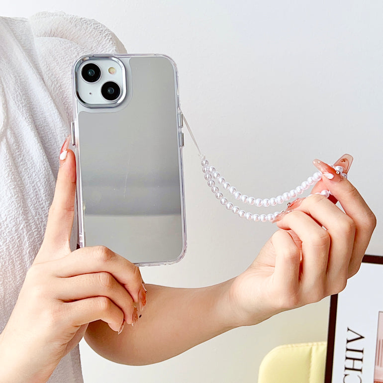 Silicon Silver Mirror Case For iPhone With Beaded Charm
