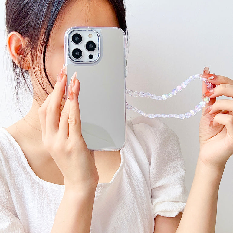 Silicon Silver Mirror Case For iPhone With Heart Crystal Charm