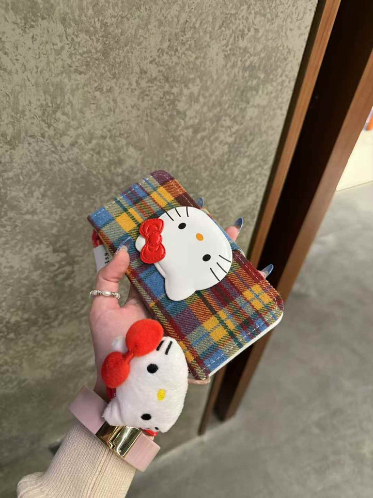 Kitty Checkered Flip Case For iPhone With Kitty Charm
